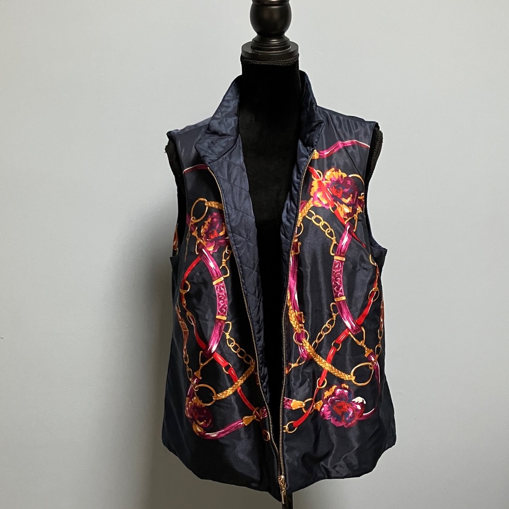 Charter Club Equestrian Reversible Navy Quilted Vest Front Zip With Pockets 0X